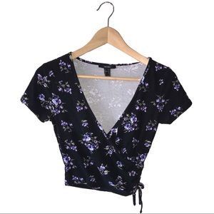 Black floral crop top